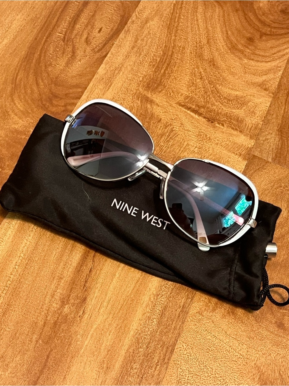 Nine West Silver Frame Sunglasses with Gradient Gray Lenses